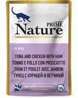 PRIME Nature Корм для кошек Тунец с курицей и ветчиной в желе (пауч) 0,1 кг